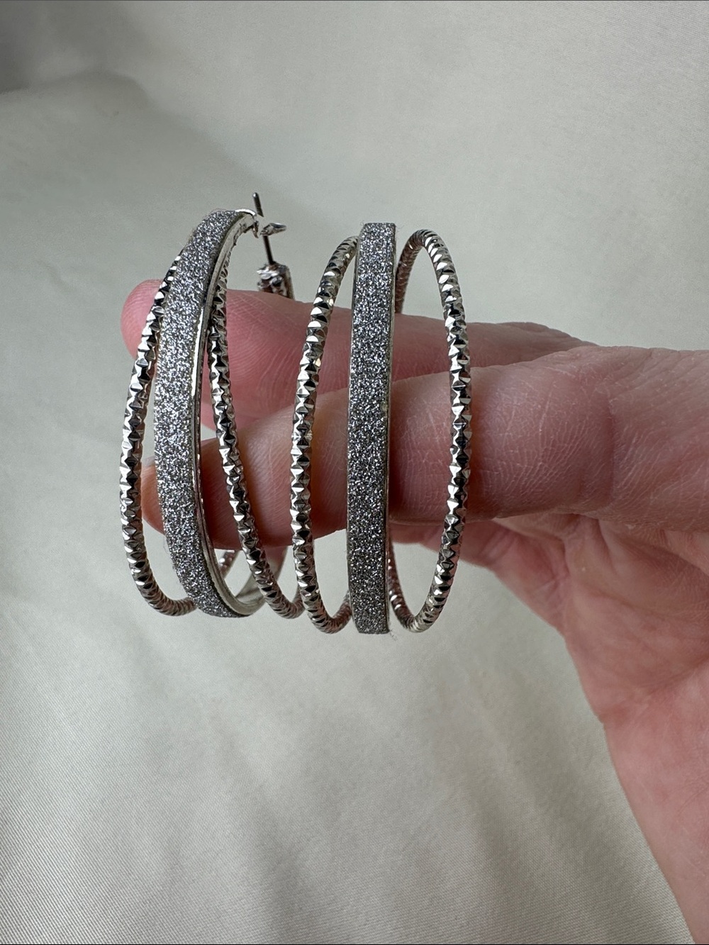 Bundle of Sparkly Multi-Tone Hoop Earrings in Gold, Silver, and Black - Picture 6 of 8